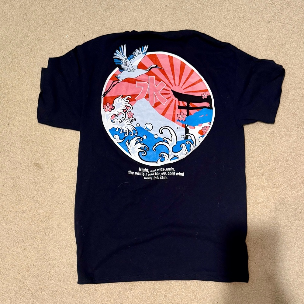 Black Graphic Tee with Japanese Art Design
